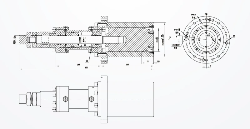 Technical engineering CAD blueprint of EP series wind power cylinder EPYY11112028 detailing heavy flange mounting and internal safety manifold