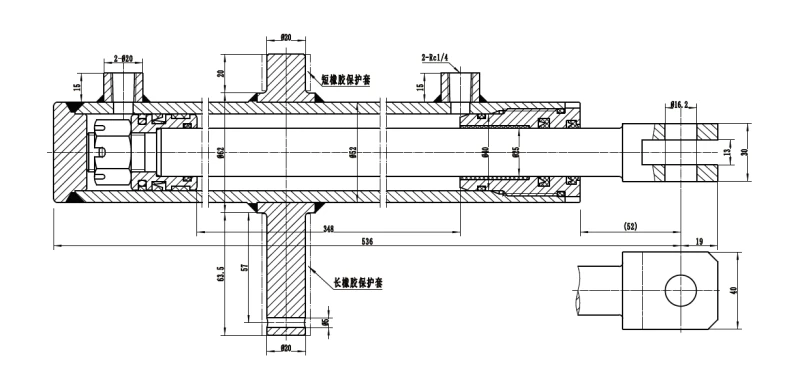 Detailed engineering CAD blueprint of EP series agricultural towing cylinder EPYY11112017 showing precision pin-to-pin dimensions and rod seal architecture