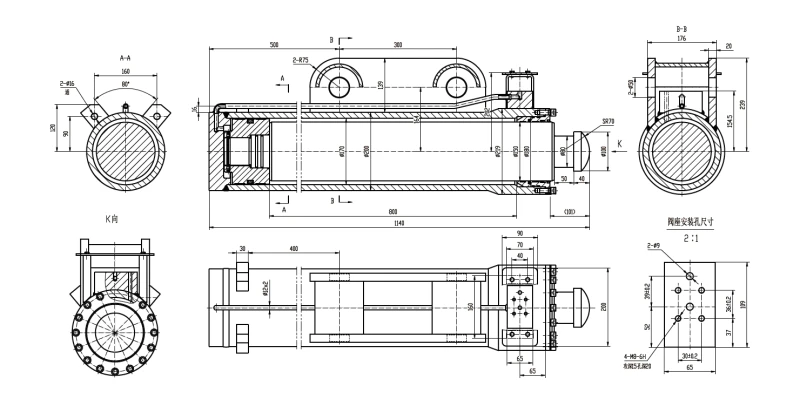Technical engineering CAD blueprint of vertical frame support cylinder HCYY11112020 detailing bore architecture and safety manifold integration