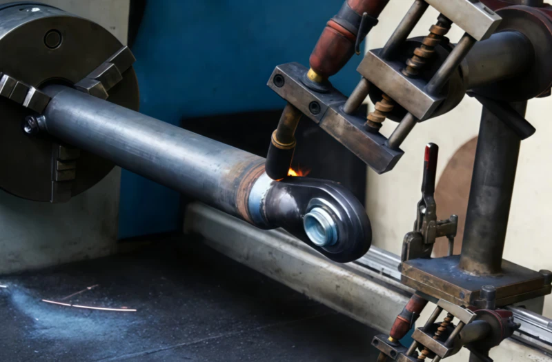 Hydraulic cylinder production and quality control demonstrating precision manufacturing