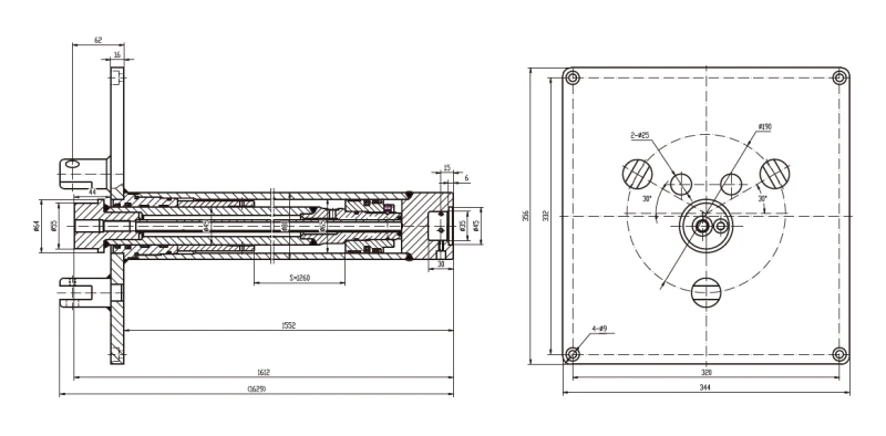 CAD Structural Diagram of EPYY11112006 Lifting Cylinder detailing the base flange mount