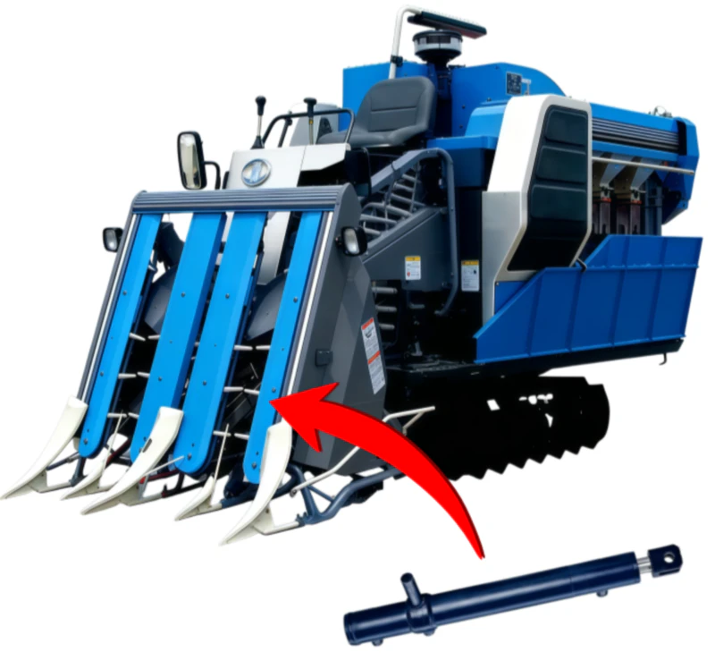 EP series precision towing and lifting cylinder EPYY11112017 mounted on the front header of a modern combine harvester for altitude control